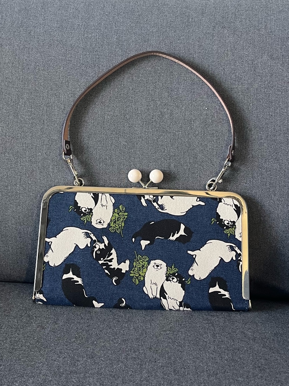 Navy Dog Print Frame-Top Wristlet Clutch